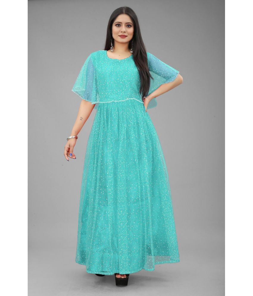     			JULEE - Light Blue Flared Net Women's Stitched Ethnic Gown ( Pack of 1 )