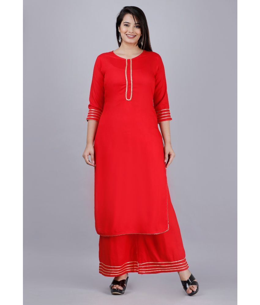     			MAUKA - Red Straight Rayon Women's Stitched Salwar Suit ( Pack of 1 )