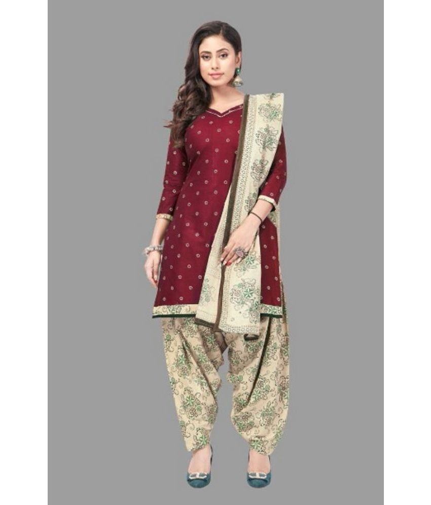     			SIMMU - Unstitched Maroon Crepe Dress Material ( Pack of 1 )