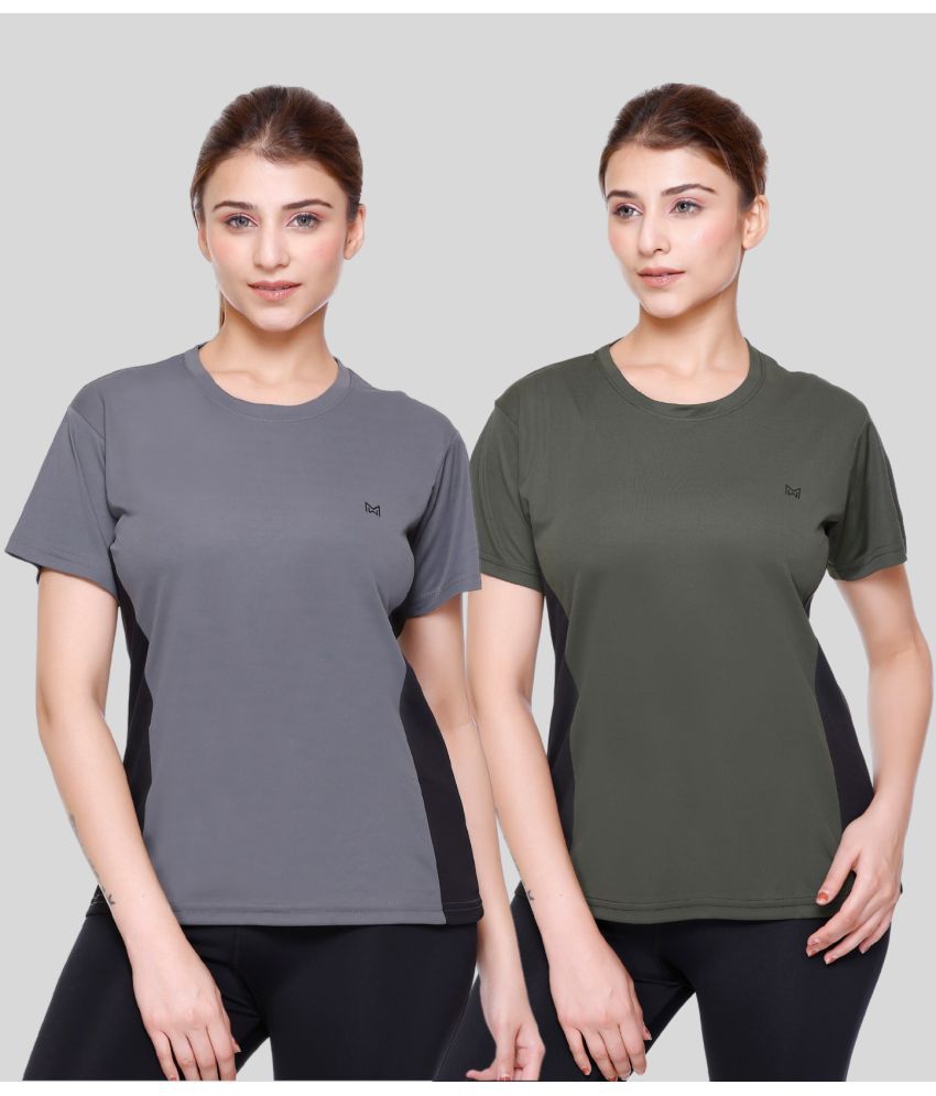     			White Moon Olive Green Polyester Lycra Tees - Pack of 2