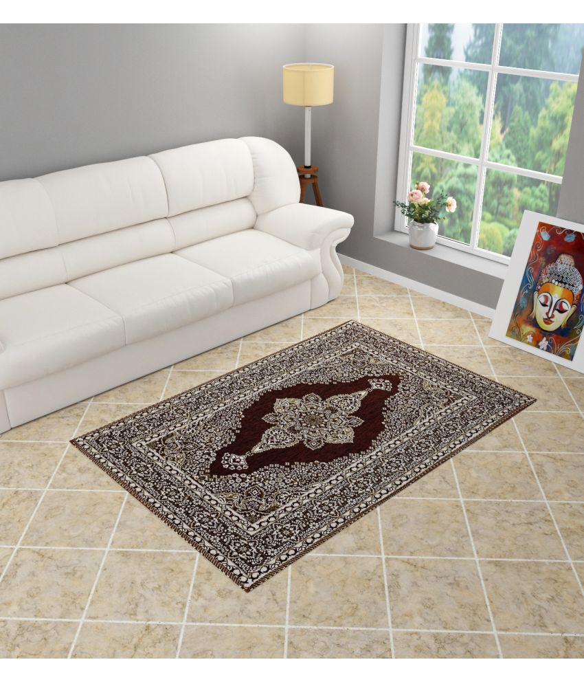    			FURNISING HUT Brown Velvet Carpet Geometrical 3x5 Ft