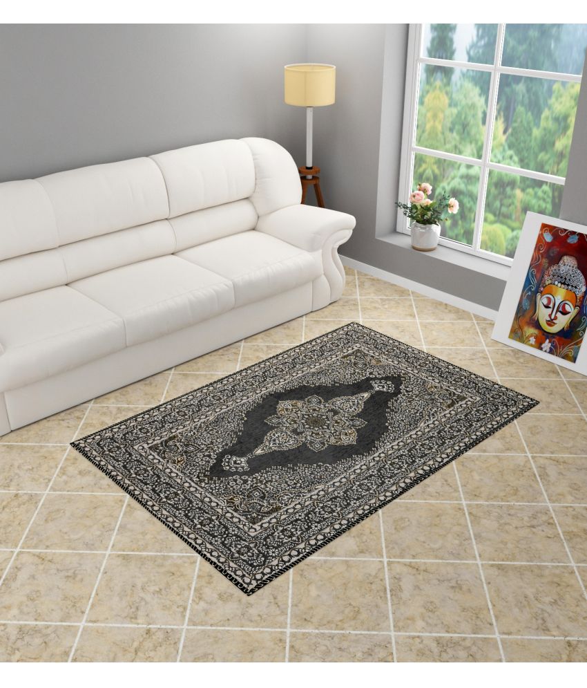     			FURNISING HUT Gray Velvet Carpet Geometrical 3x5 Ft