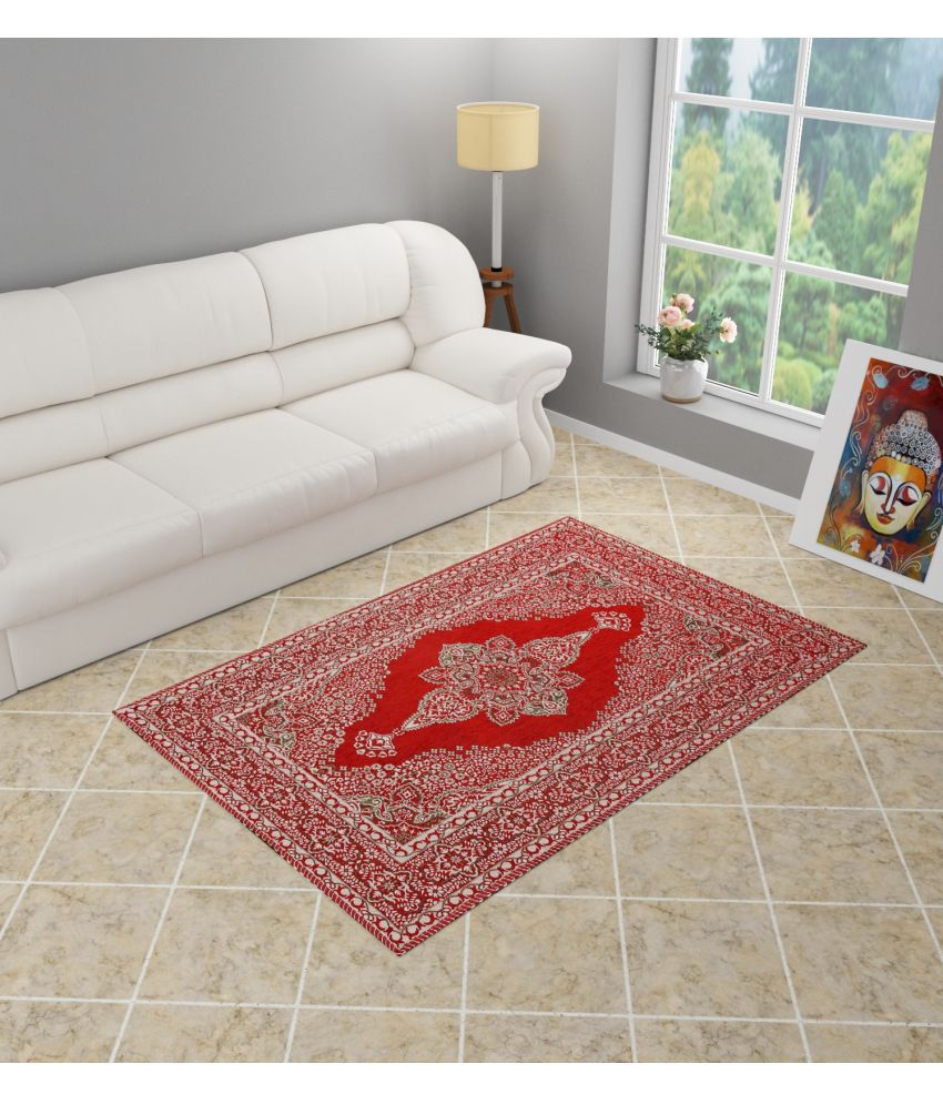     			FURNISING HUT Red Velvet Carpet Geometrical 3x5 Ft