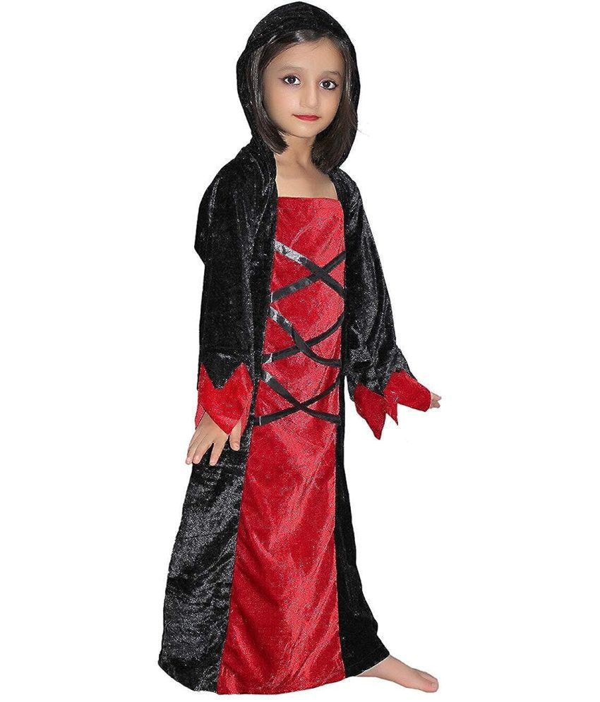     			Kaku Fancy Dresses Witch Hood Costume/California Cosplay Halloween Costume -Red & Black, 10-12 Years, For Girls