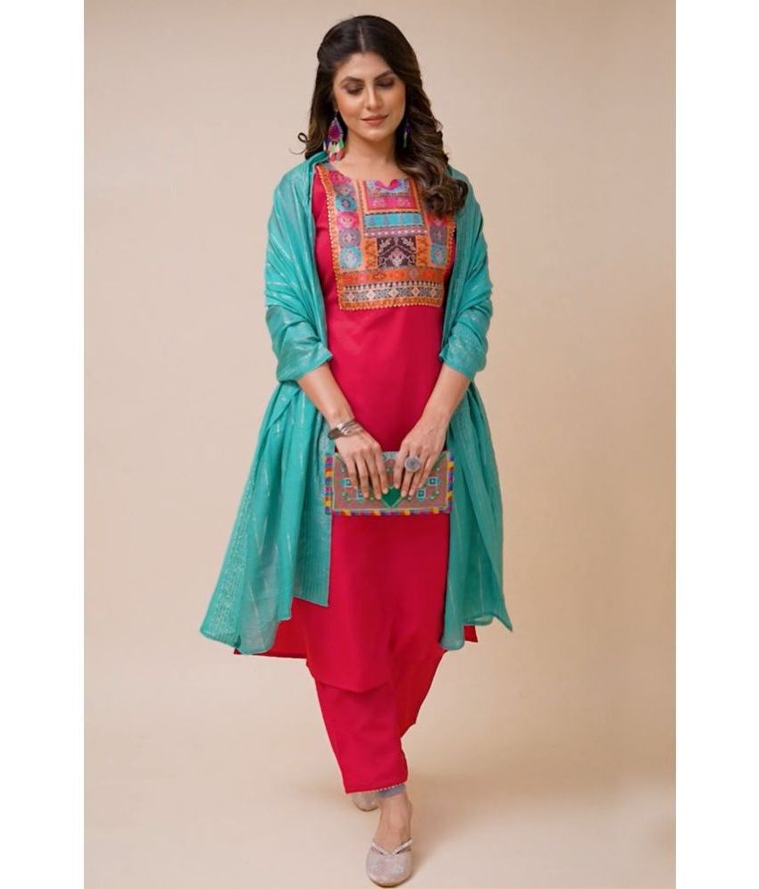     			Style Samsara - Magenta Straight Crepe Women's Stitched Salwar Suit ( Pack of 1 )