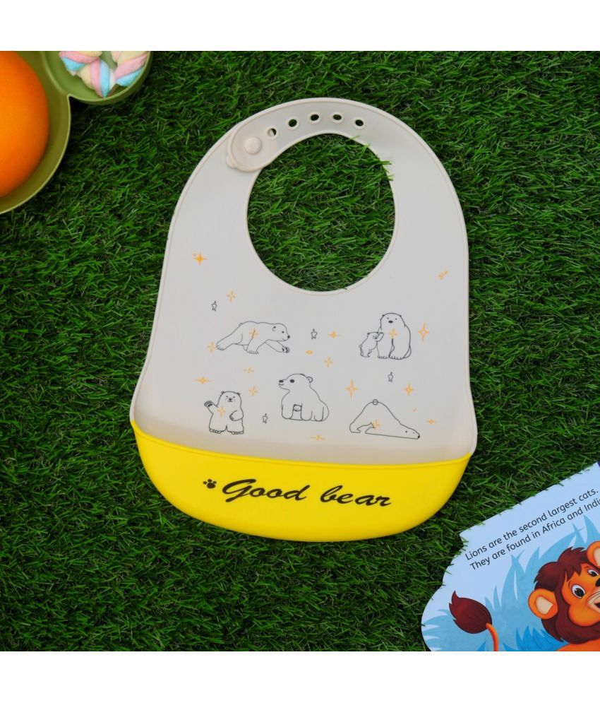     			Yellow Bee Off-White Silicon Bibs with tray - Set of 1