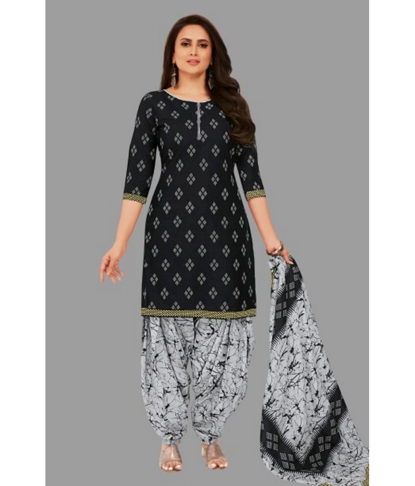    			shree jeenmata collection - Black Straight Cotton Women's Stitched Salwar Suit ( Pack of 1 )
