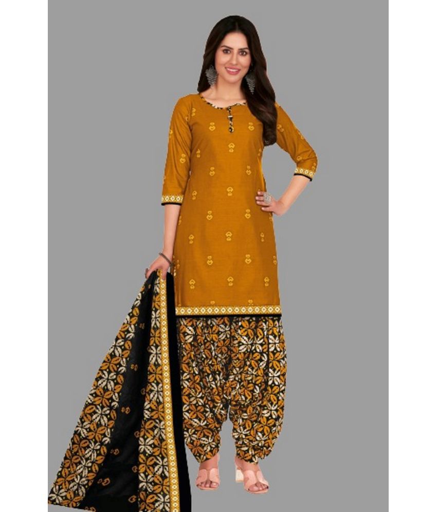     			shree jeenmata collection - Orange Straight Cotton Women's Stitched Salwar Suit ( Pack of 1 )