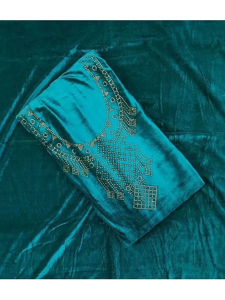 KASHMIRI - Unstitched Blue Velvet Dress Material ( Pack of 1 ) Price in India - Buy KASHMIRI - Unstitched Blue Velvet Dress Material ( Pack of 1 ) Online at Snapdeal