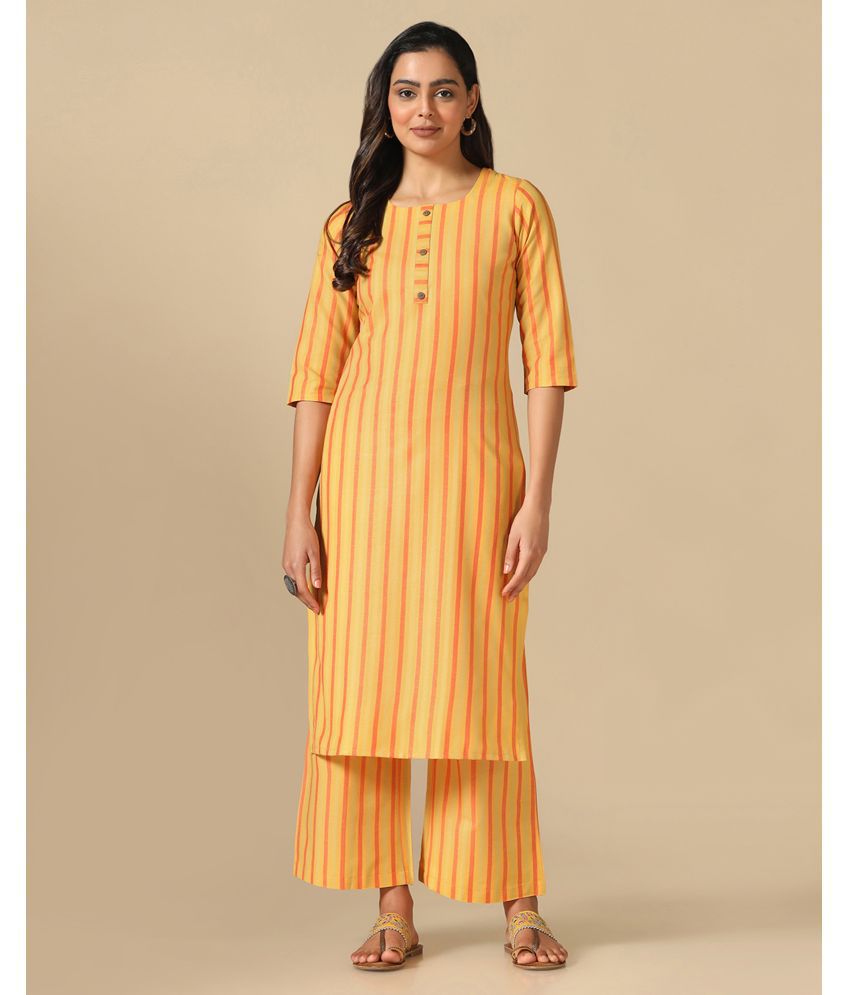     			Hritika - Yellow Straight Cotton Blend Women's Stitched Salwar Suit ( Pack of 1 )