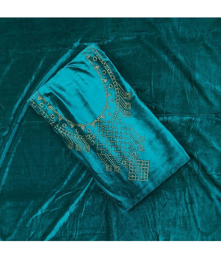     			KASHMIRI - Unstitched Blue Velvet Dress Material ( Pack of 1 )