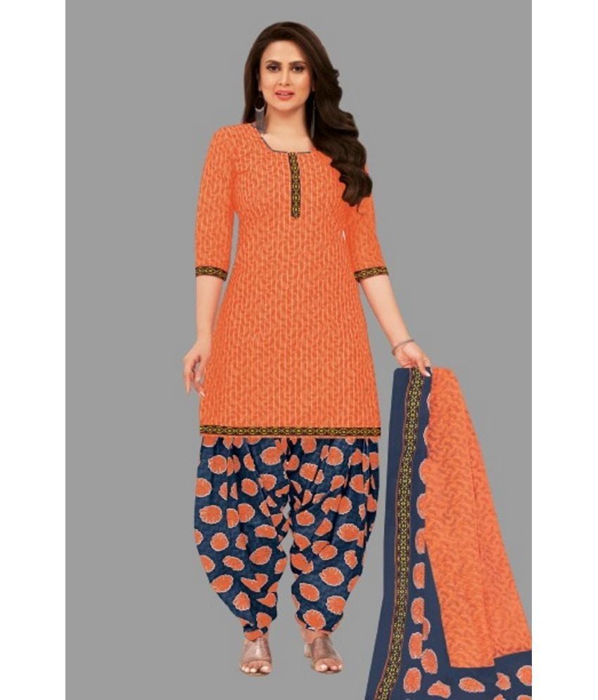     			SIMMU - Orange Straight Cotton Women's Stitched Salwar Suit ( Pack of 1 )