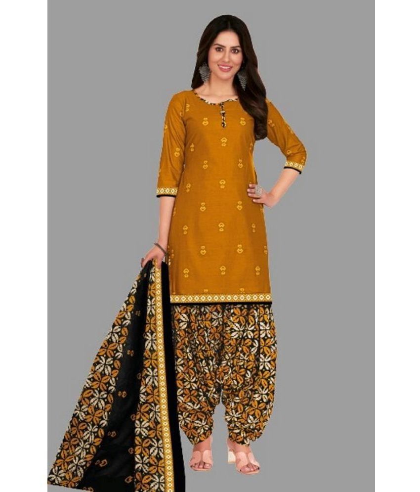     			SIMMU - Orange Straight Cotton Women's Stitched Salwar Suit ( Pack of 1 )