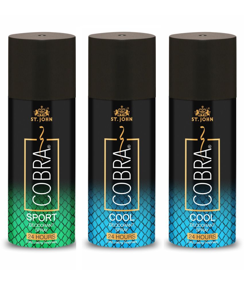    			St. John - Cobra Cool 150ml*2 & Sports 150ml Deodorant Spray for Women,Men 450 ml ( Pack of 3 )