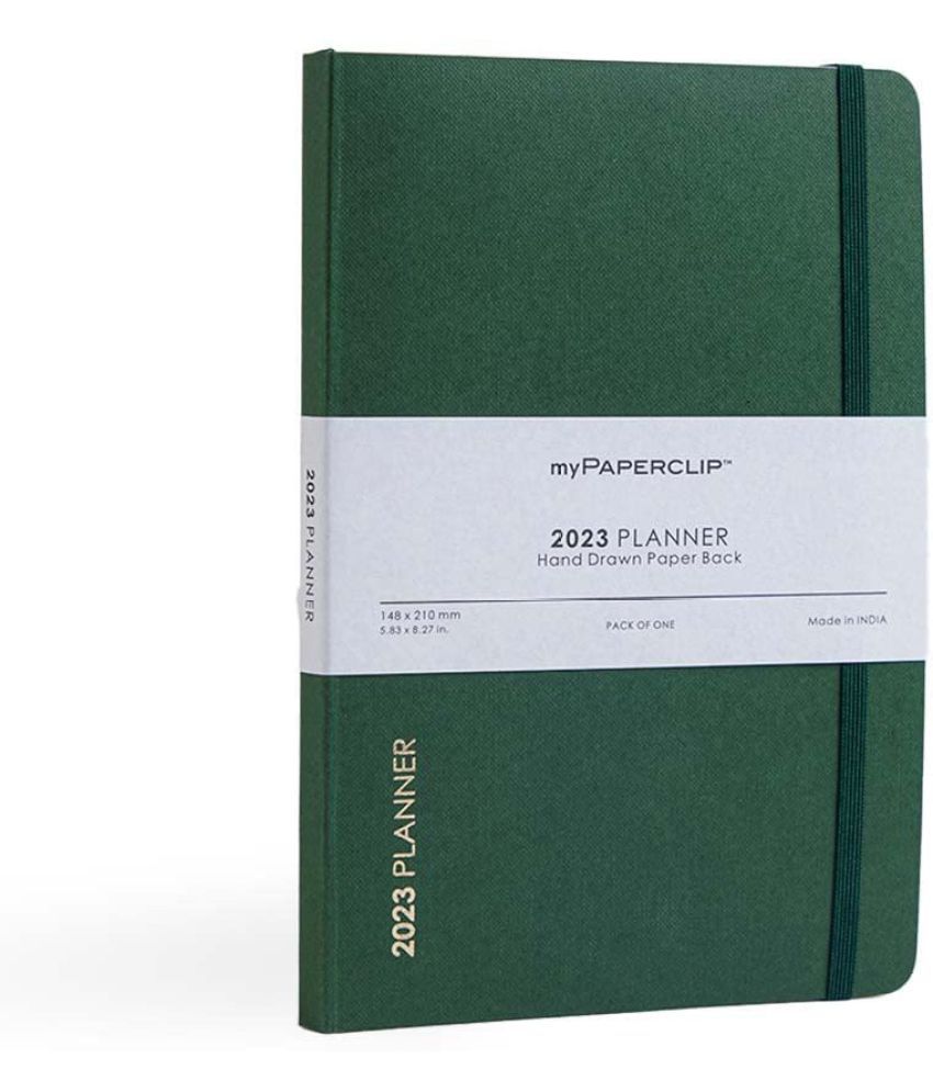     			myPAPERCLIP 2023 Weekly Planner D1 A5 Size Notebook | Hand Drawn Soft Cover Paper Back | Notebook For Gifting | Ruled, 192 Pages, 80 GSM, Green, Pack of 1