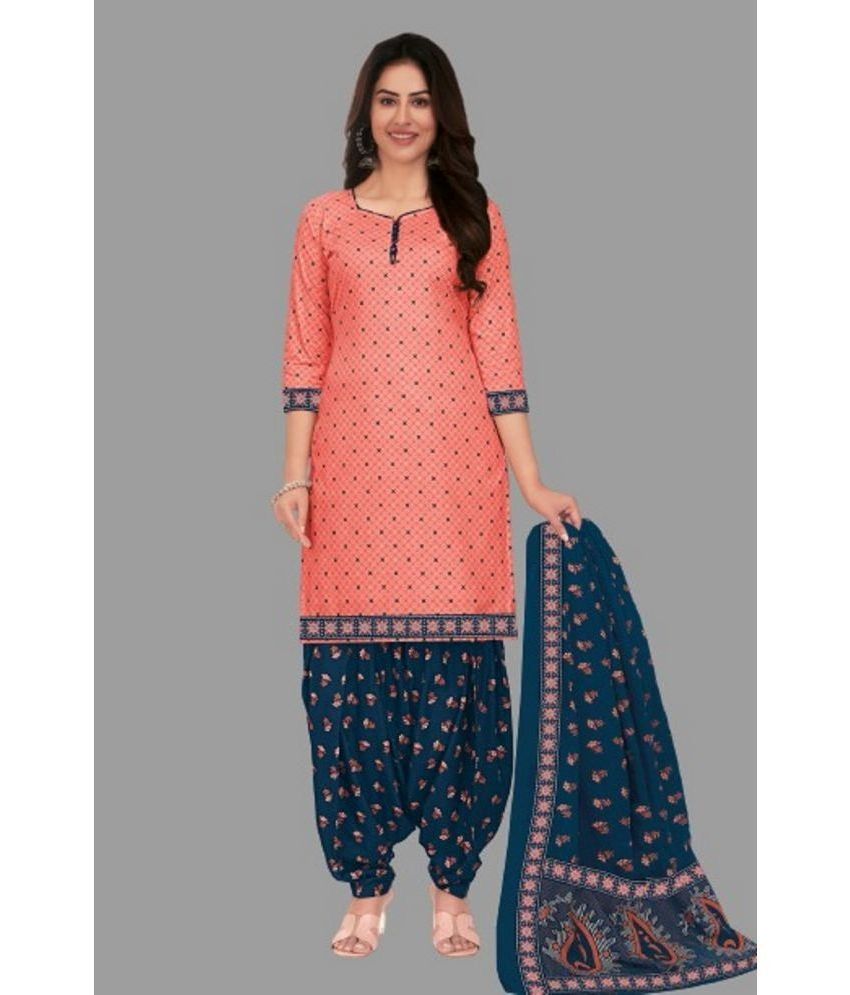     			shree jeenmata collection - Orange A-line Cotton Women's Stitched Salwar Suit ( Pack of 1 )