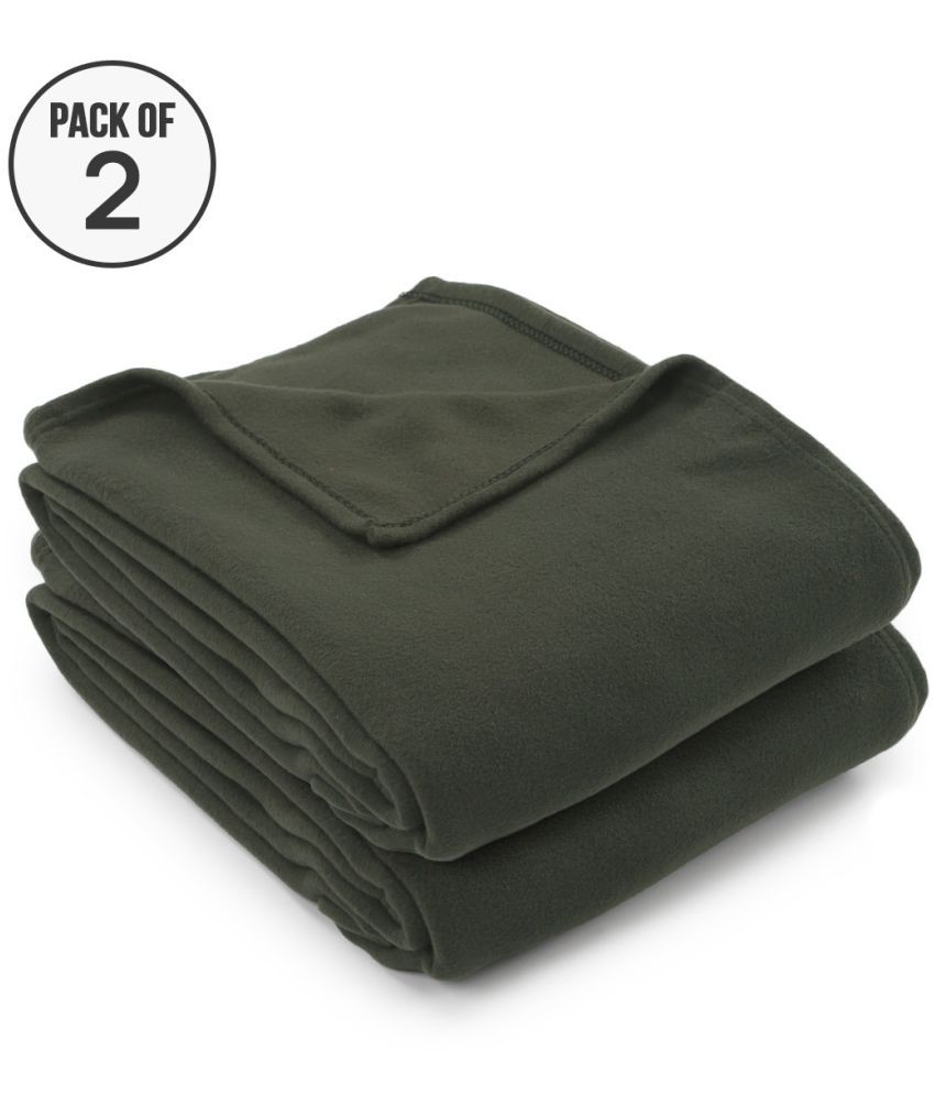     			HOMETALES Fleece Solid Single Blanket ( 220 cm x 120 cm ) Pack of 2 - Olive