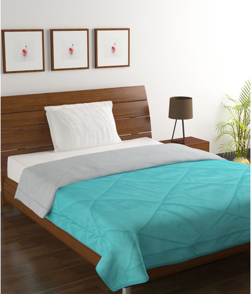    			HOMETALES Microfiber Solid Reversible Single Comforter ( 150 x 210 ) - Blue & Grey