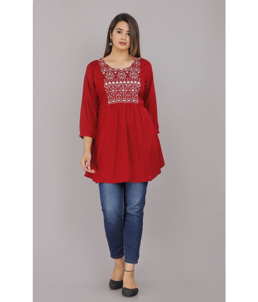     			JC4U - Red Rayon Women's Flared Kurti ( Pack of 1 )