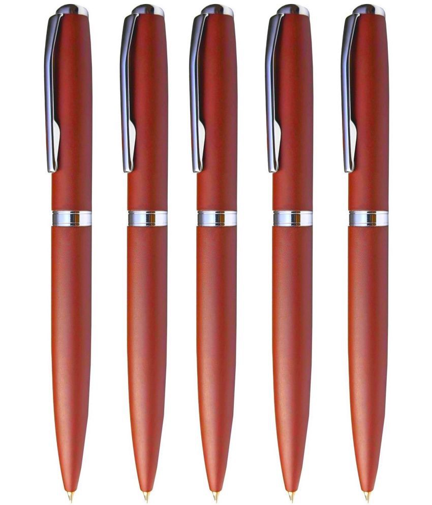     			KK CROSI Metal Pen Pack of 5pcs Brown Colour Ball Pen  (Pack of 5, Blue Ink)