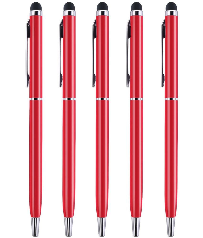     			KK CROSI Sleek Design Pack of 5pcs Red Colour Metal Pen with Stylus for Touch Screen Multi-function Pen