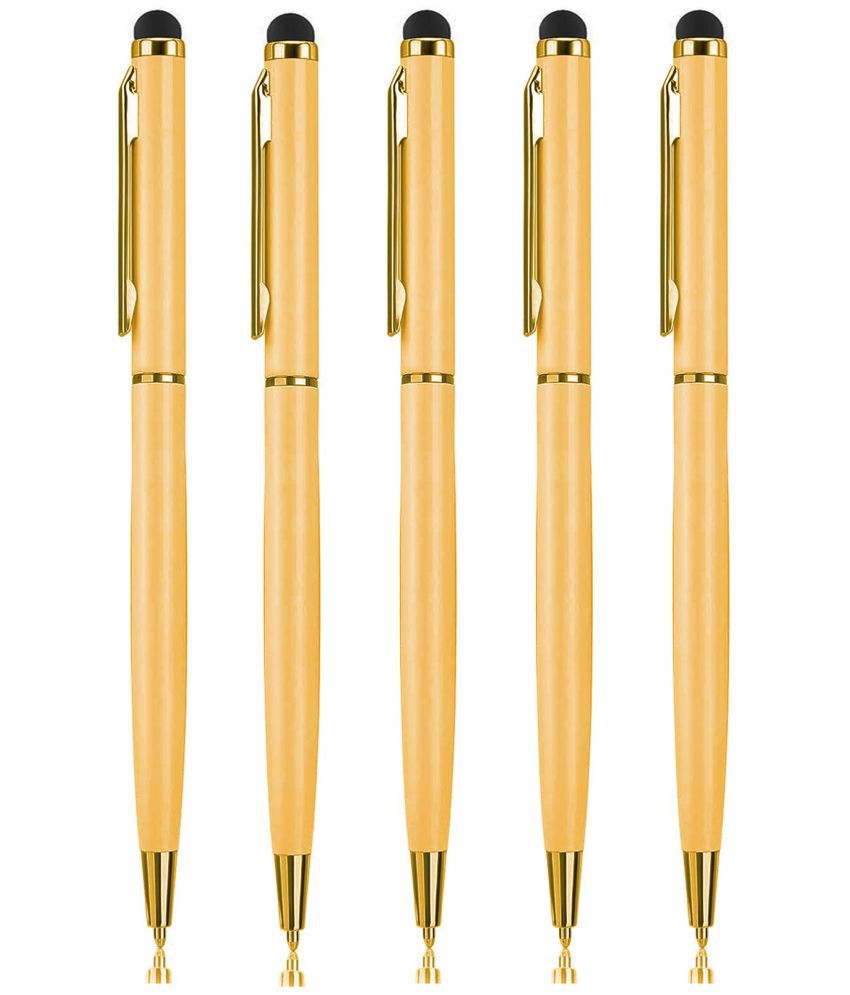     			KK CROSI Sleek Design Pack of 5pcs Gold Colour Metal Pen with Stylus for Touch Screen Multi-function Pen  (Pack of 5, Blue Ink)