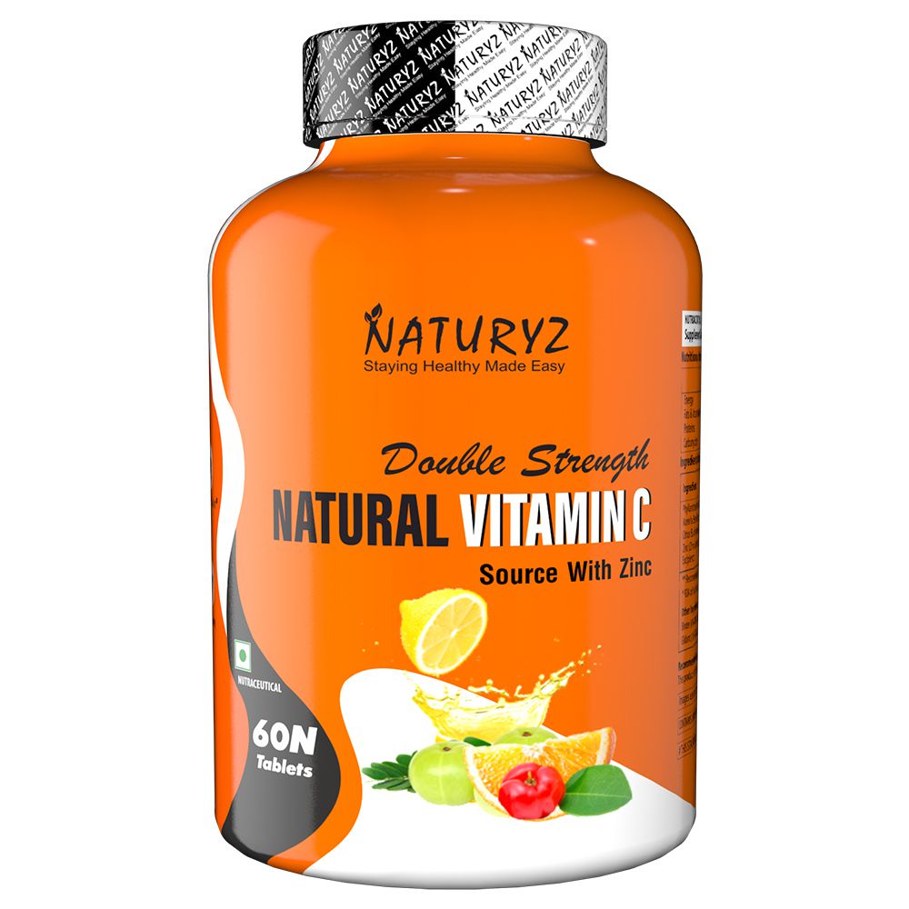     			NATURYZ Double Strength Natural Plant Vitamin C & Zinc Supplement 1250 mg for Immunity (60 Tablets)