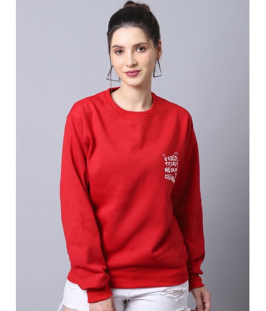     			OBAAN Cotton Blend Red Non Hooded Sweatshirt
