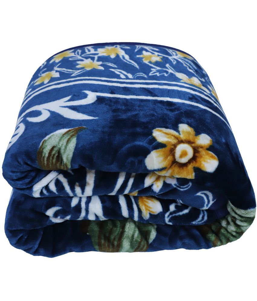     			RIAN - Polyester Floral Double Blanket ( 240 cm x 230 cm ) Pack of 1 - Blue
