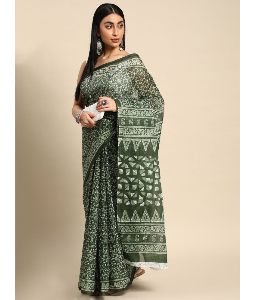     			SHANVIKA Cotton Printed Saree Without Blouse Piece - Green ( Pack of 1 )