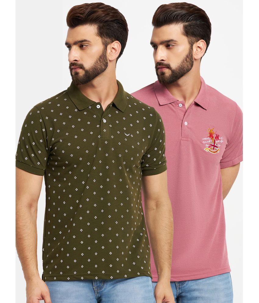     			VERO AMORE Cotton Blend Regular Fit Printed Half Sleeves Men's Polo T Shirt - Olive ( Pack of 2 )