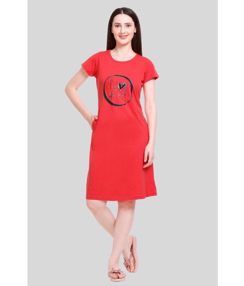     			White Moon - Red Cotton Women's Nightwear Night T-Shirt ( Pack of 1 )