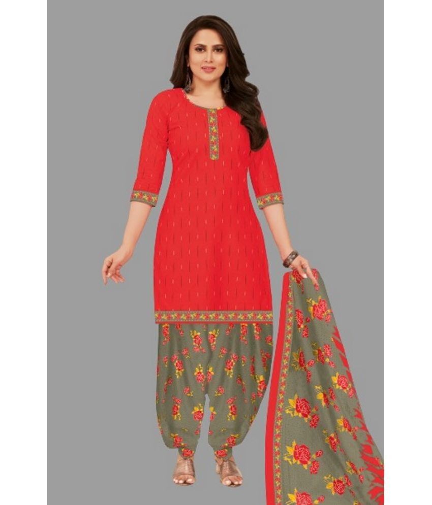     			shree jeenmata collection - Red Straight Cotton Women's Stitched Salwar Suit ( Pack of 1 )