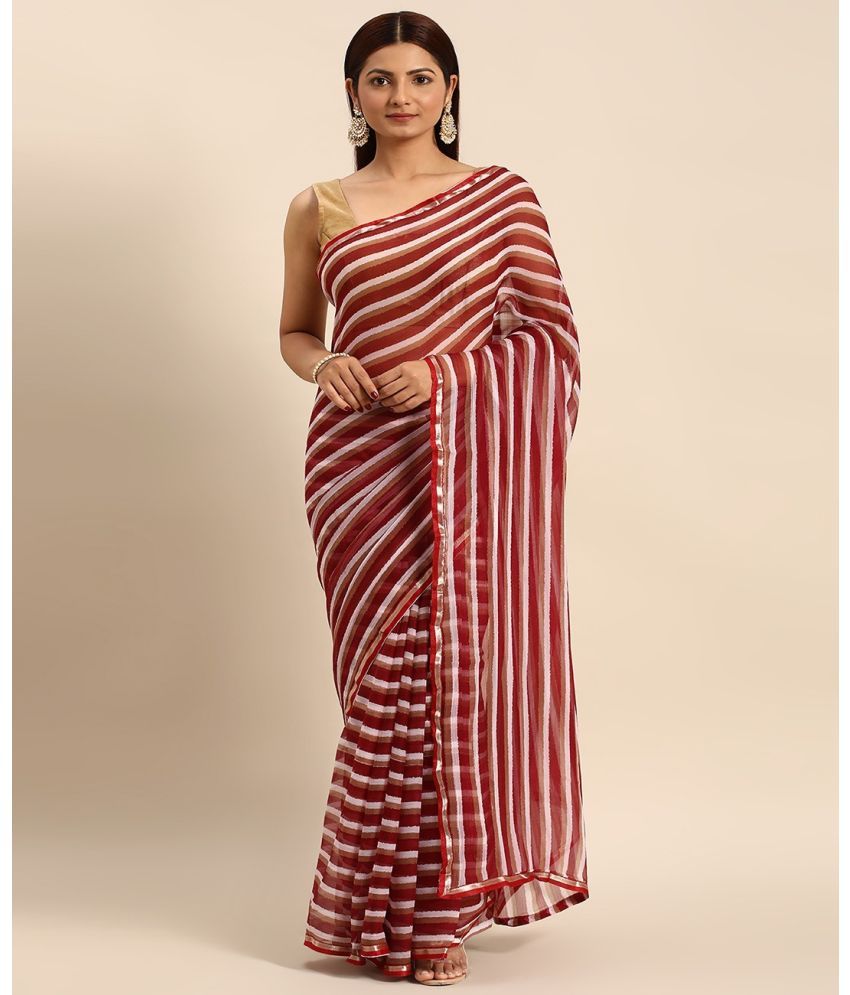     			Aishwarya Chiffon Striped Saree With Blouse Piece - Maroon ( Pack of 1 )