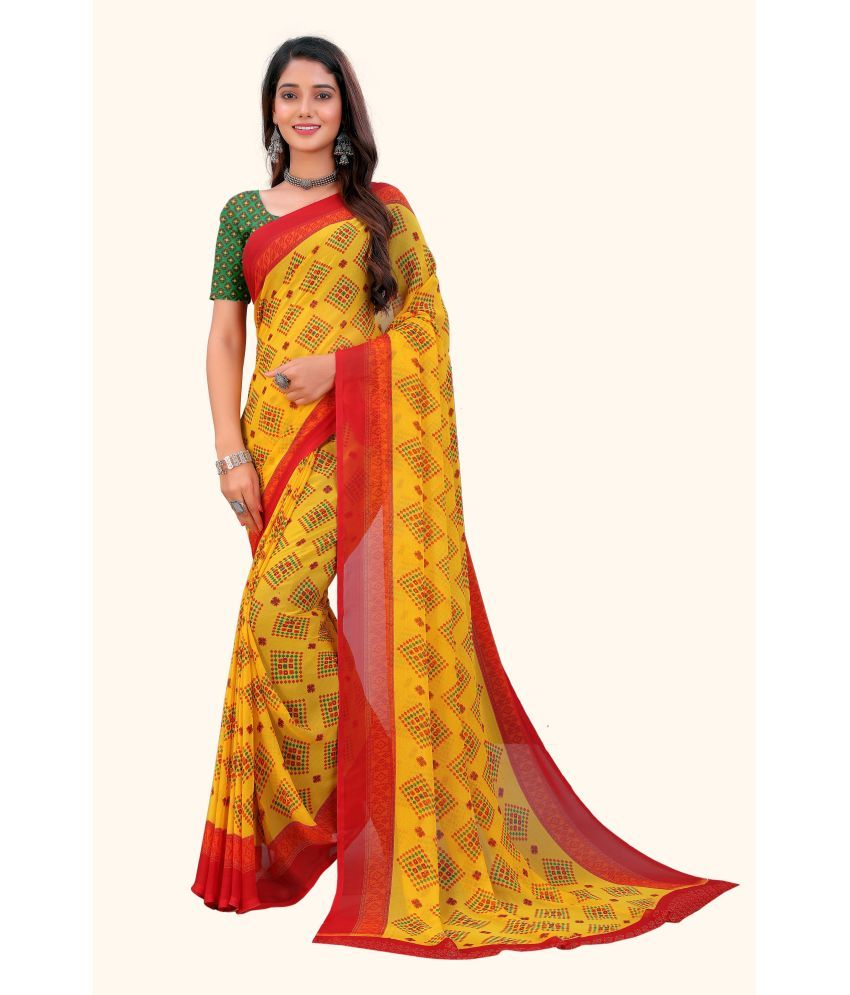     			Aishwarya Georgette Printed Saree With Blouse Piece - Yellow ( Pack of 1 )