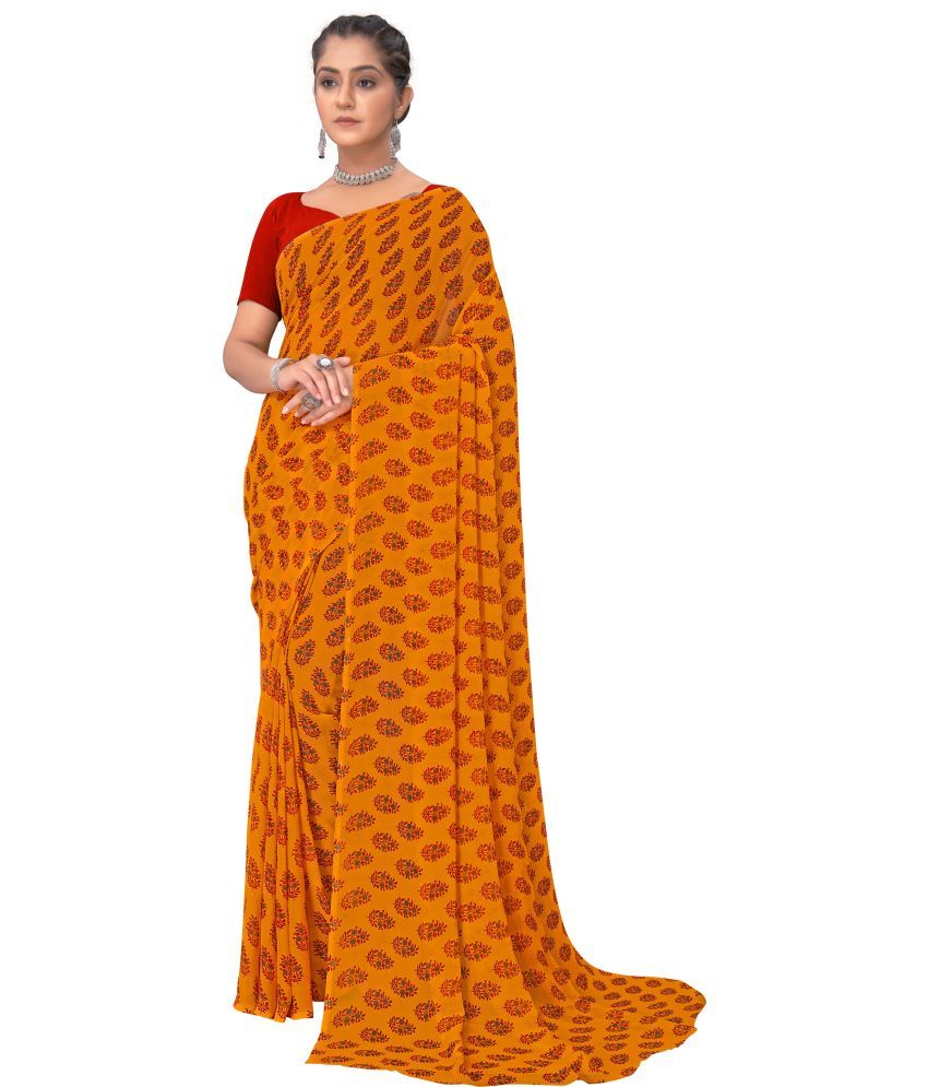     			Aishwarya Georgette Printed Saree With Blouse Piece - Yellow ( Pack of 1 )