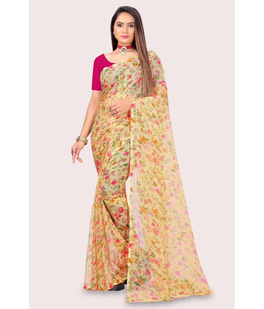     			Aishwarya Georgette Printed Saree Without Blouse Piece - Yellow ( Pack of 1 )