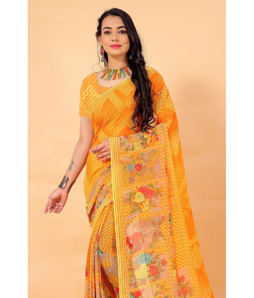     			Aishwarya Georgette Printed Saree Without Blouse Piece - Yellow ( Pack of 1 )