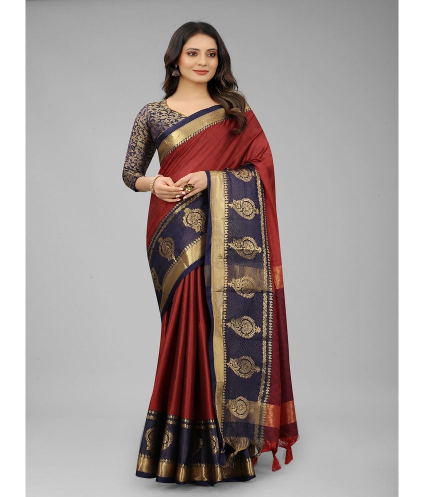     			Apnisha Cotton Silk Embellished Saree With Blouse Piece - Red ( Pack of 1 )