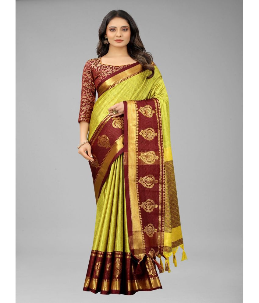     			Apnisha Cotton Silk Solid Saree With Blouse Piece - Brown ( Pack of 1 )
