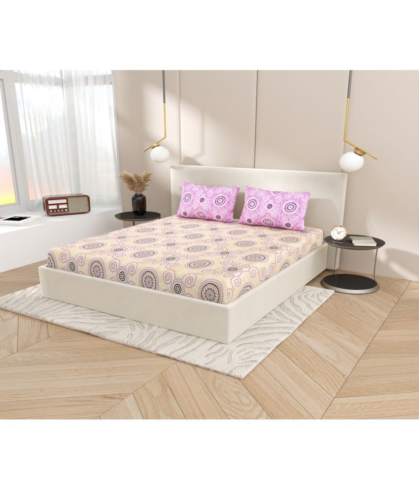     			Dream Weavers Microfiber Abstract King Size Bedsheet With 2 Pillow Covers - Beige