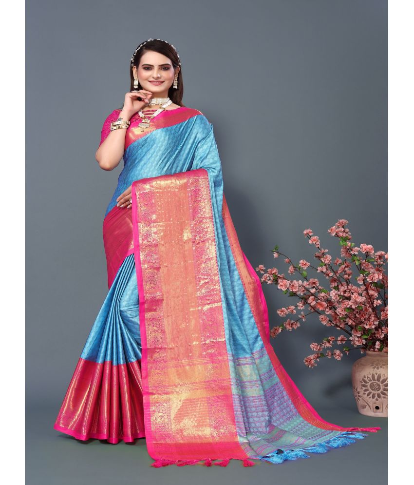     			JULEE Silk Printed Saree With Blouse Piece - SkyBlue ( Pack of 1 )