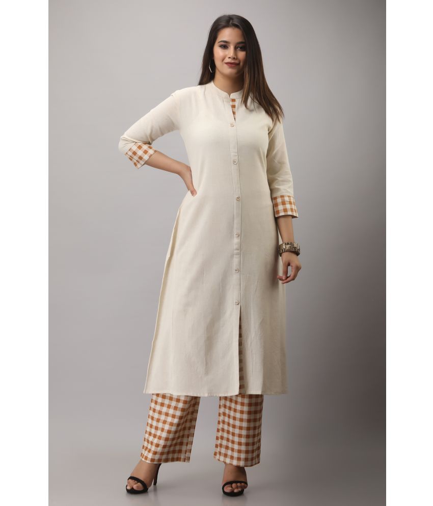     			MAUKA Rayon Solid Kurti With Palazzo Women's Stitched Salwar Suit - Off White ( Pack of 1 )