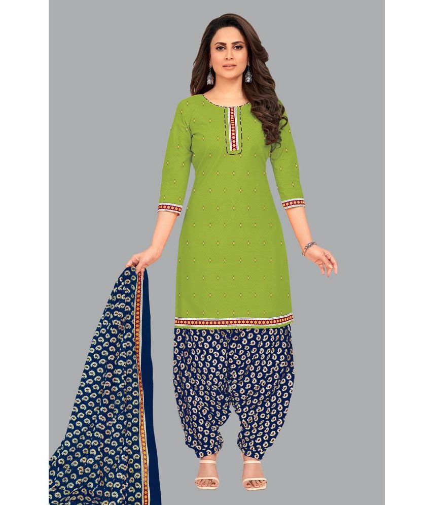     			shree jeenmata collection Cotton Printed Kurti With Patiala Women's Stitched Salwar Suit - Green ( Pack of 1 )