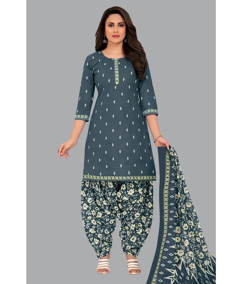     			shree jeenmata collection Cotton Printed Kurti With Patiala Women's Stitched Salwar Suit - Blue ( Pack of 1 )