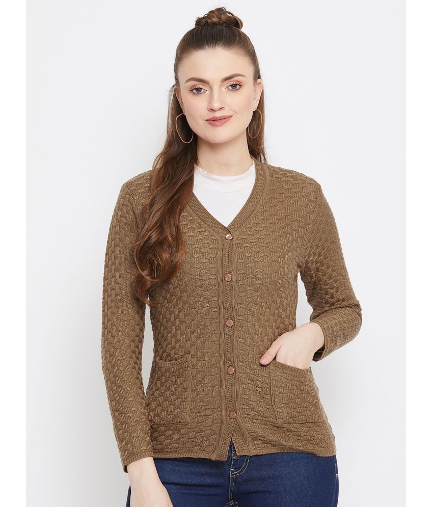     			zigo Woollen V Neck Women's Buttoned Cardigans - Brown ( Single )