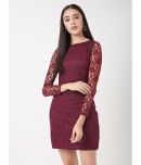 Miss Chase Lace Self Design Mini Women's Bodycon Dress - Maroon ( Pack of 1 )