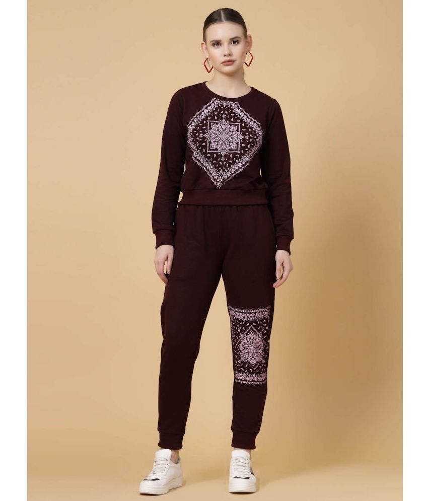     			Rigo Women Wine Printed Terry Tracksuit