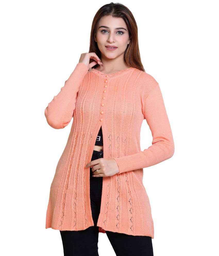     			Varenyam Woollen Round Neck Women's Buttoned Cardigans - Peach ( Single )