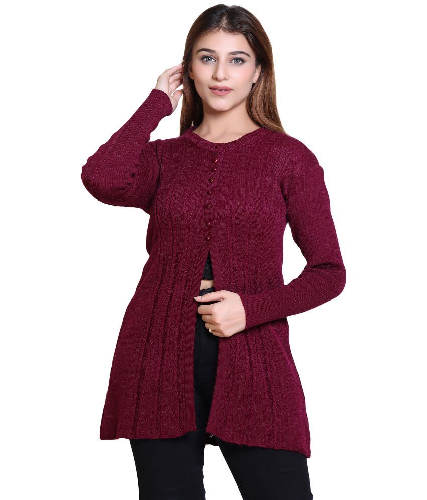     			Varenyam Woollen Round Neck Women's Buttoned Cardigans - Purple ( Single )